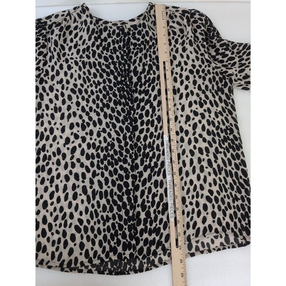 Talbots Button Up Semi Sheer Top Women 16 Petite Beige Black Animal Print Career - Picture 8 of 8